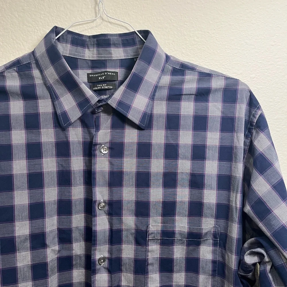 Shaquille O'Neal XLG Tall Fit Stretch Button Down Shirt MENS‎ SZ 18 36/37 EUC